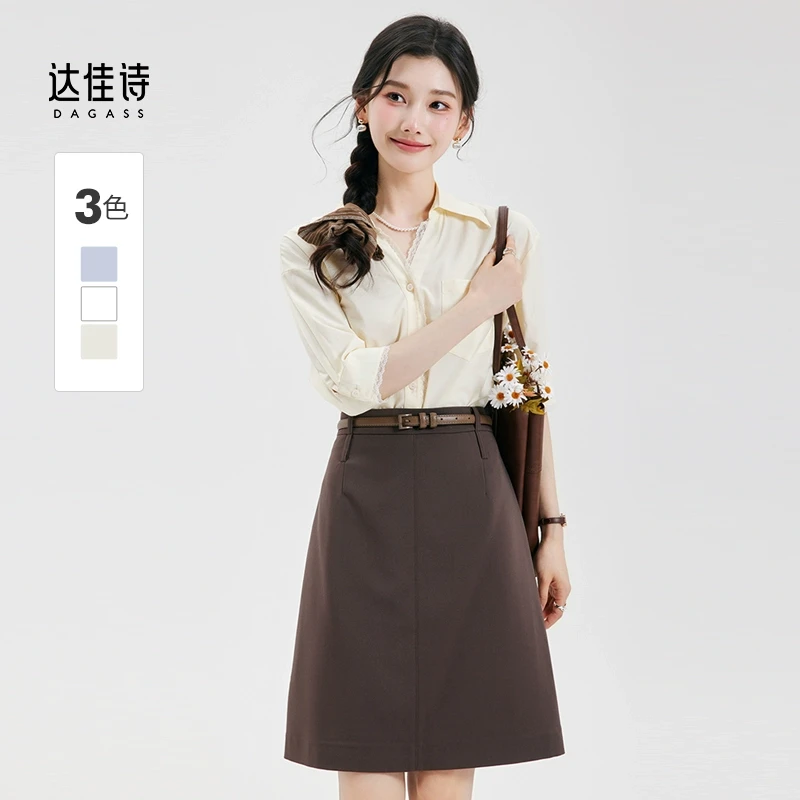 达佳诗-甜系狙击 黄色衬衫女法式轻熟蕾丝边点缀职业通勤气质上衣