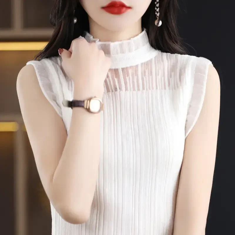 精纺女士衫半高领蕾丝套头毛衣休闲百搭时尚针织打底衫