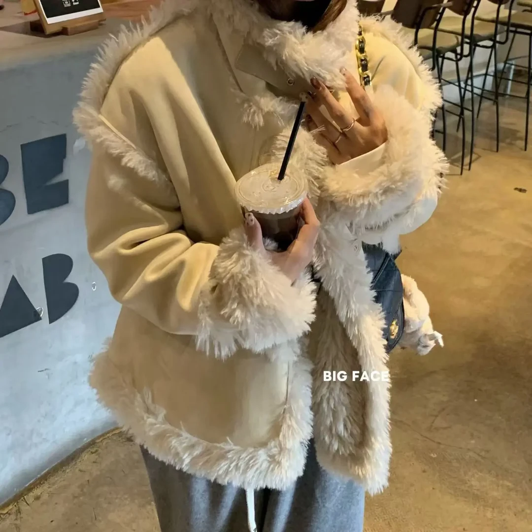 慵懒风短外套冬季单排扣加鹿皮绒纯色常规秋冬