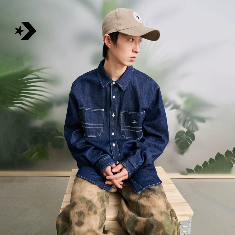 【流光风】匡威新款男牛仔上衣叠穿经典翻领衬衫10028411