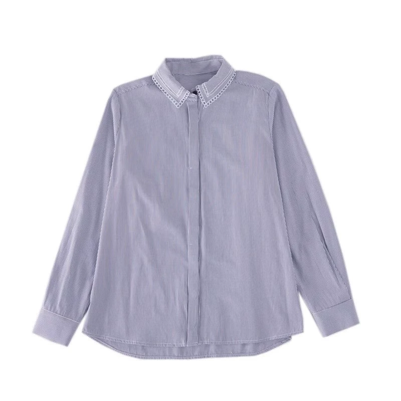 日单新品 长袖刺绣领 高支棉 日系长袖衬衫打底上衣7D