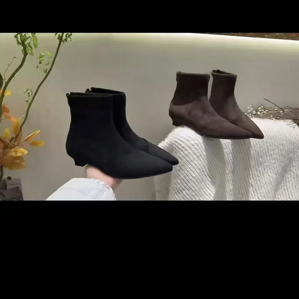 秋冬网红韩系尖头细跟弹力高跟鞋