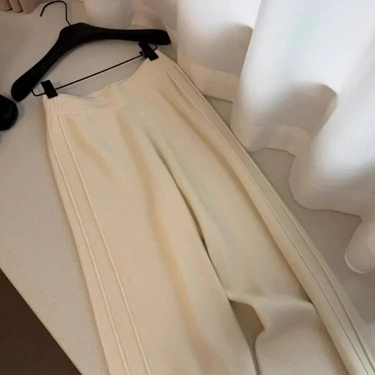 早秋显瘦高腰垂感加厚针织阔腿女裤休闲拖地长裤外穿