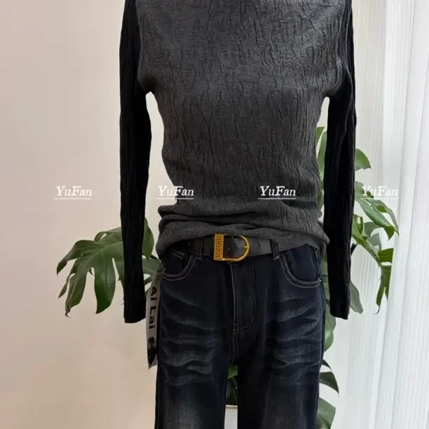 灰色黑色两面可穿堆堆领肌理感保暖针织衫女秋冬修身显瘦内搭