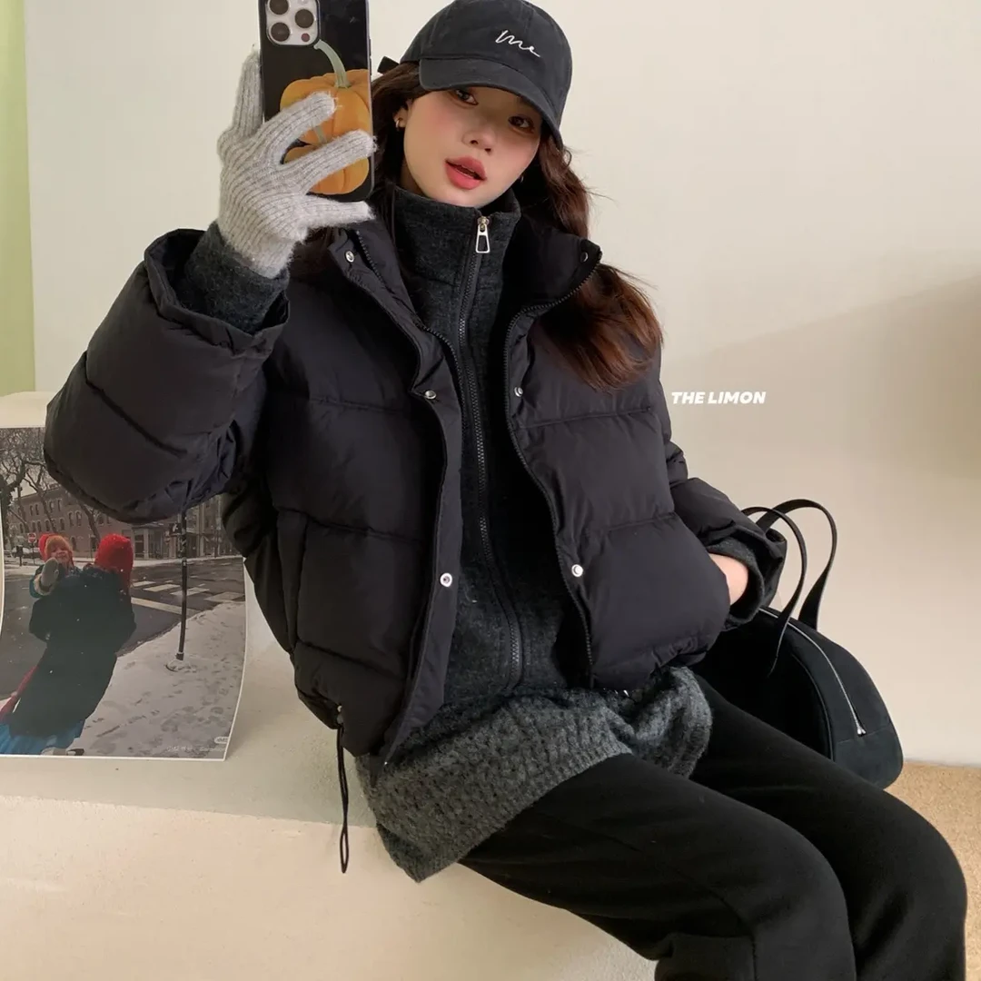 冬季短款立领拼接保暖女士棉服外套