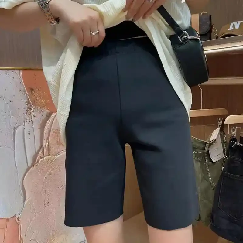 黑色骑行五分裤女春秋打底短裤2025夏季新款高腰显瘦外穿运动中裤