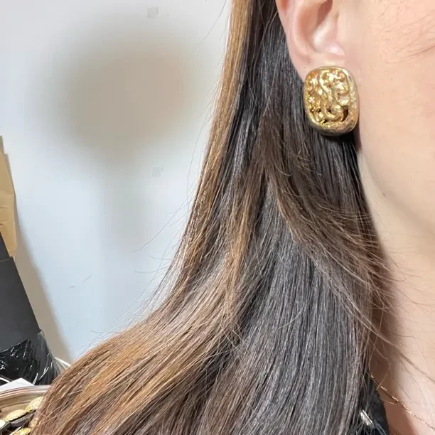 铜合金耳饰 白色女法式复古宫廷几何图案耳环素款编织个性小香风
