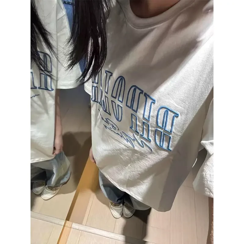 BIPOLAR断开字Logo立体刺绣T恤男夏季高级感痞帅字母短袖情侣半袖