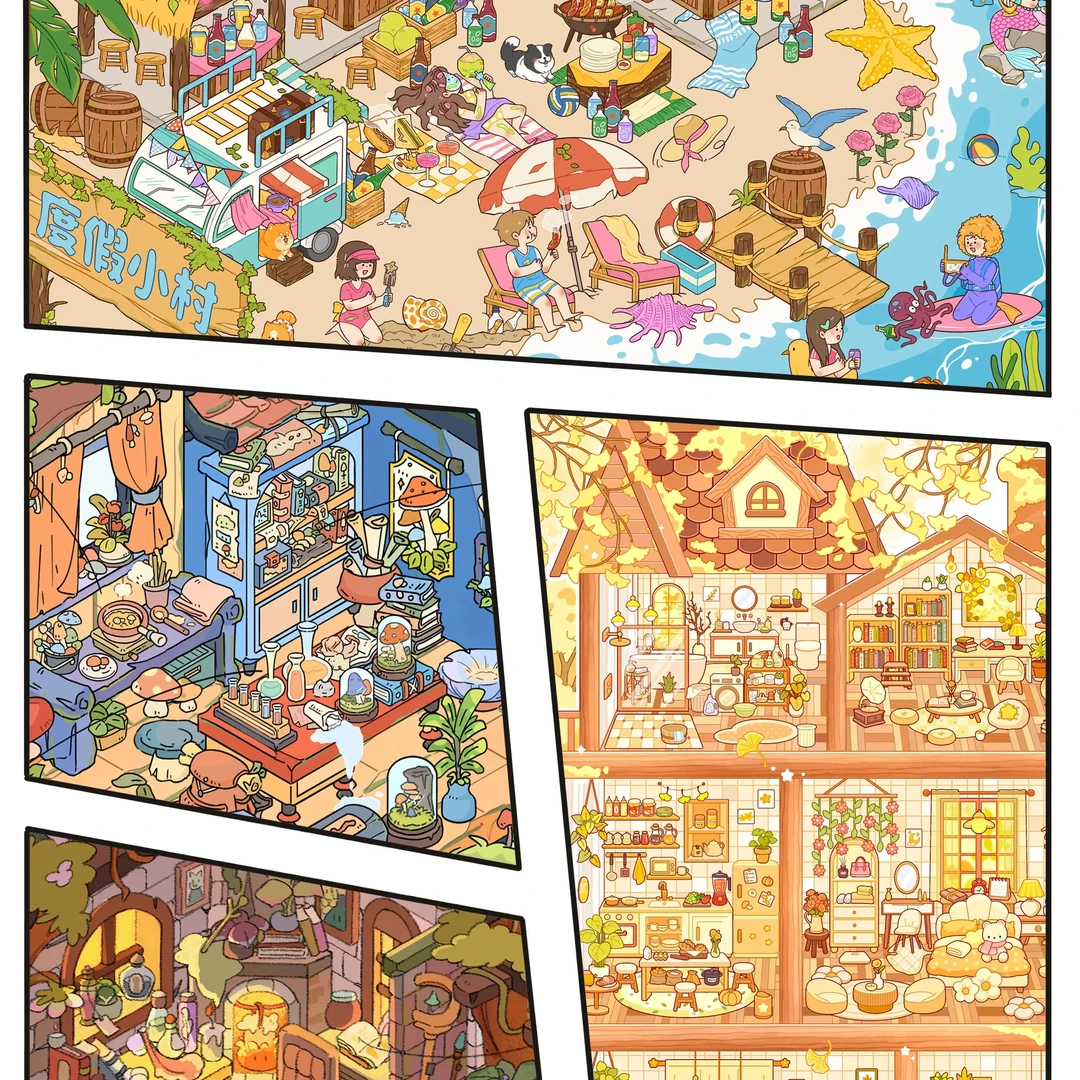 ookk文创3.0 原创卡通立体小屋微缩拼贴造景场景贴纸