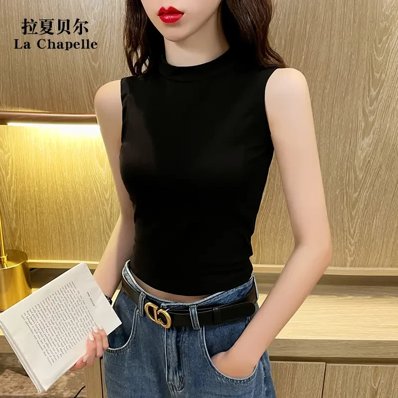 拉夏贝尔半高领女背心打底夏2025高档无袖T恤内搭修身显瘦洋气