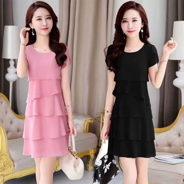 夏季2025新款气质雪纺连衣裙大码女装胖妹妹遮肚显瘦层层蛋糕裙子