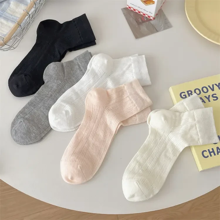 夏季薄棉网眼袜优雅芭蕾风袜子女中筒透气吸汗纯色短袜少女ins