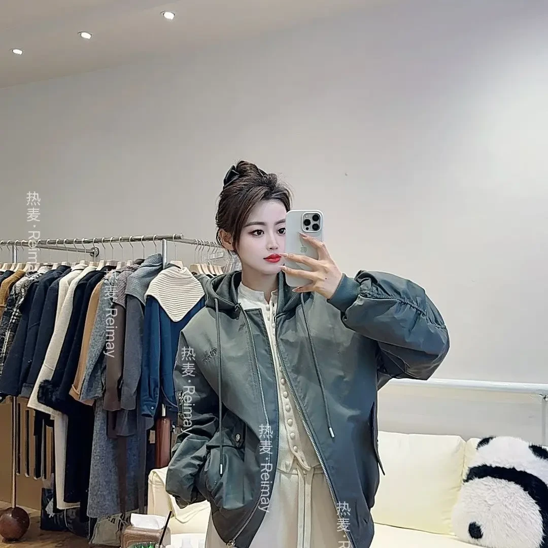 军绿色加厚夹棉飞行员夹克女冬宽松休闲防风潮流外套上衣