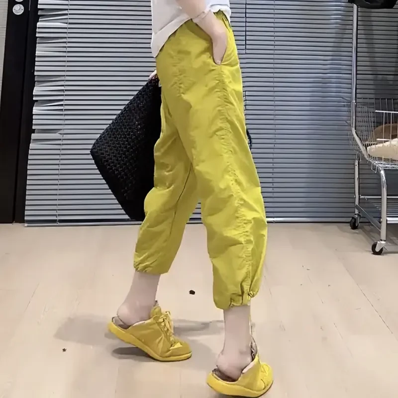 梨形显瘦大码薄款速干工装束脚裤子女士2024年夏季新款九分休闲裤