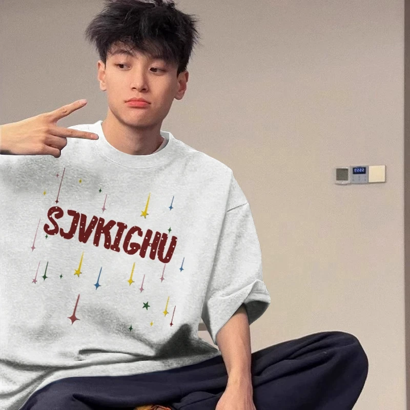 美式潮牌设计感星星印花短袖T恤男女夏季宽松情侣款百搭体恤半袖