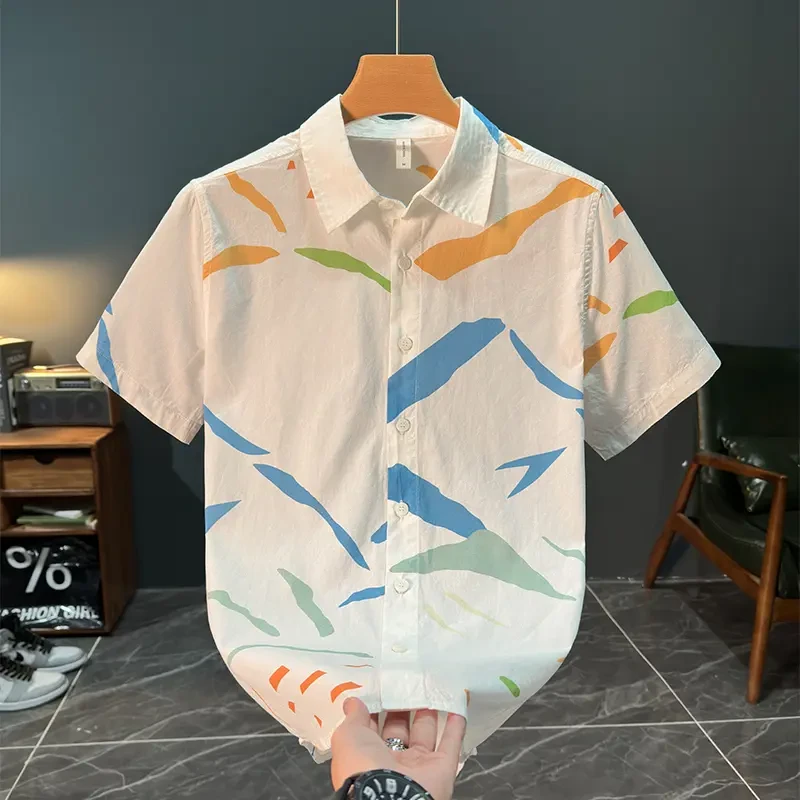夏季男士短袖衬衫潮牌新款印花衬衫男青年痞帅高端个性休闲衬衣潮