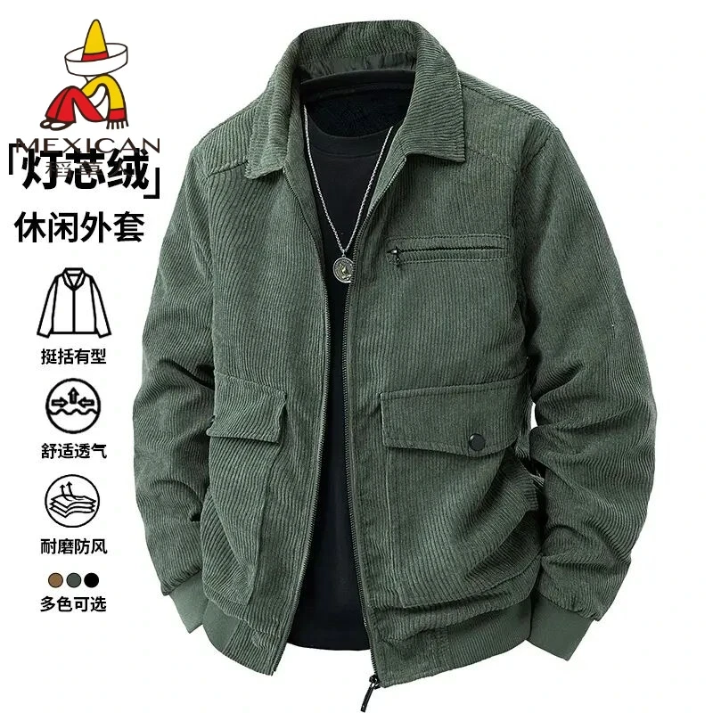 Mexican/稻草人灯芯绒外套男春秋痞帅高街翻领百搭工装休闲夹克