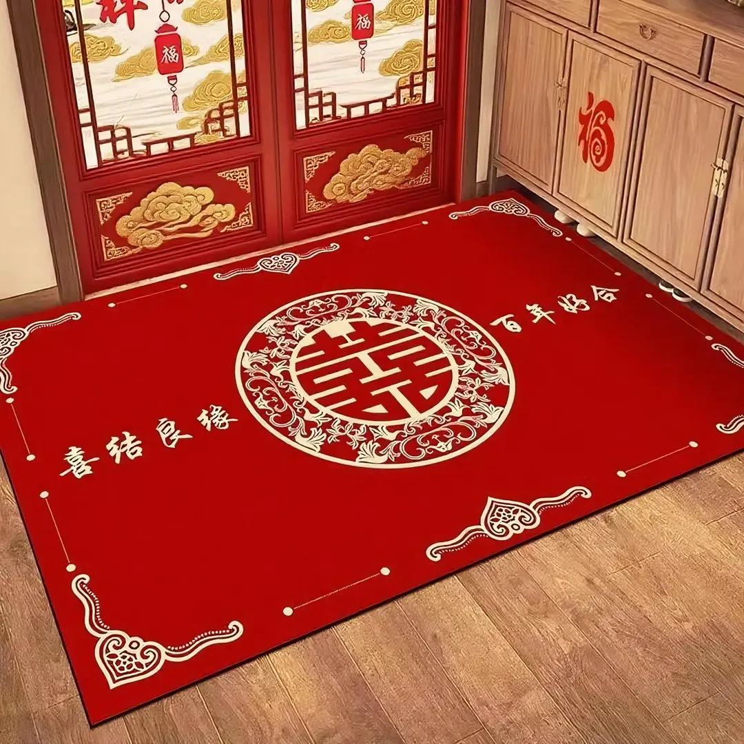 结婚喜字硅藻泥婚庆地毯防滑入户门地垫进门口家用吸水可裁剪地垫