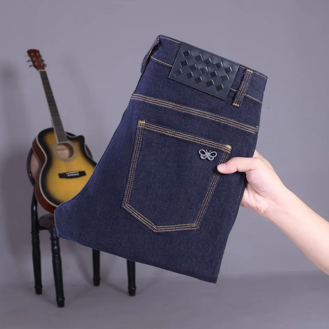 男士春夏精品深蓝色原牛小直筒牛仔裤不褪色时尚休闲百搭（广州货）