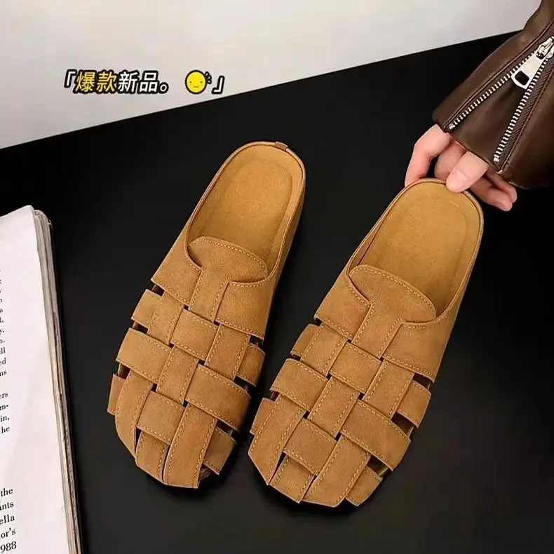 【运费险】复古森系包头凉拖鞋女2025夏季百搭镂空软平底猪笼鞋