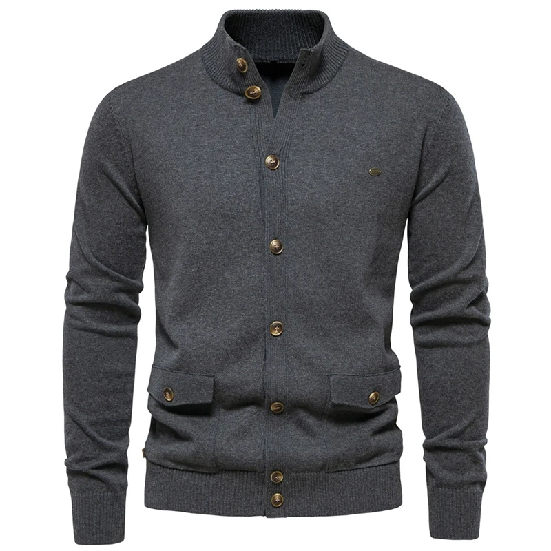 针织开衫毛衣男外套抗起球精梳纯女男士复古立领高级感慵懒风上衣