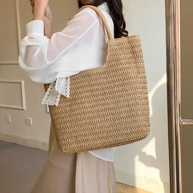 双根编织手提款单肩包汪同学女包沙滩包田园风编织包
