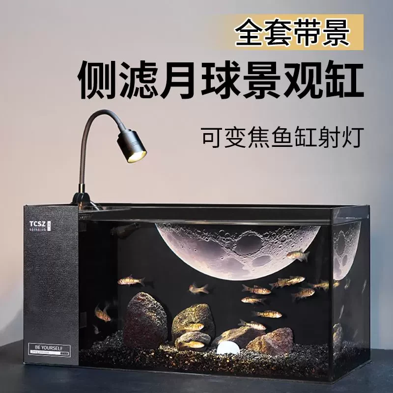 创意造景侧滤鱼缸全套造景溪流雷龙缸中小型桌面超白玻璃客厅家用