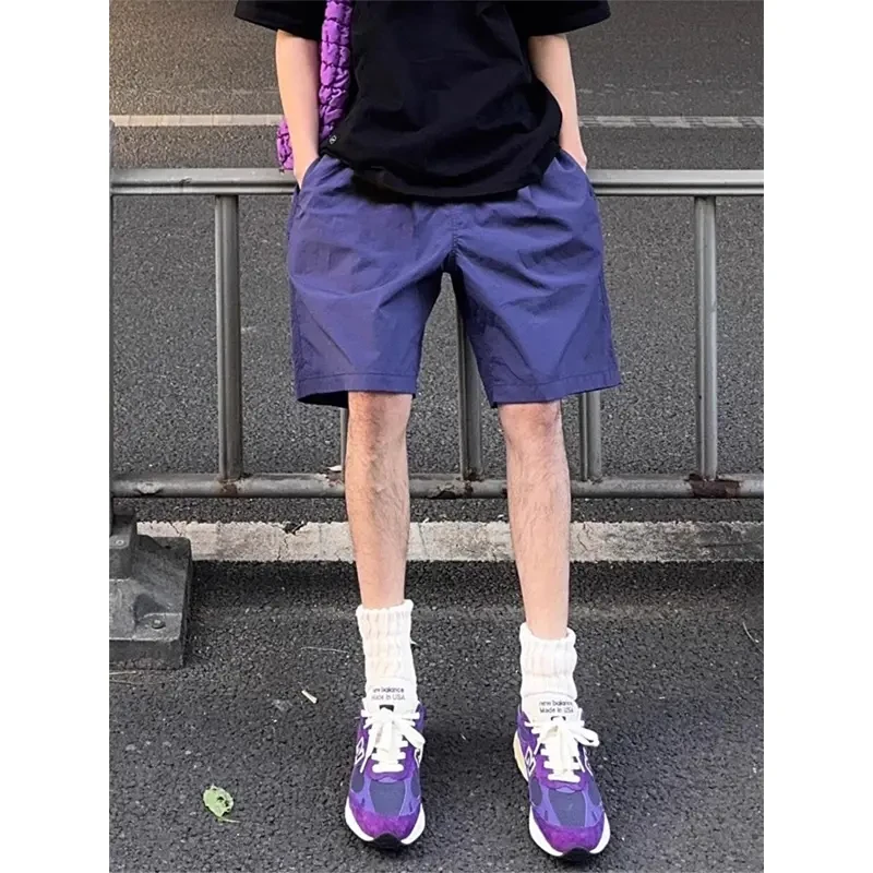 藏青色速干痞帅短裤男夏季薄款冰丝透气尼龙篮球裤美式软壳三分裤