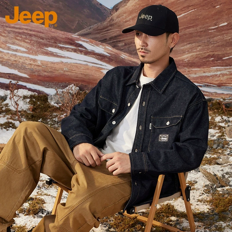 JEEP吉普美式潮牌复古水洗重磅男士翻领宽松休闲百搭夹克外套上衣