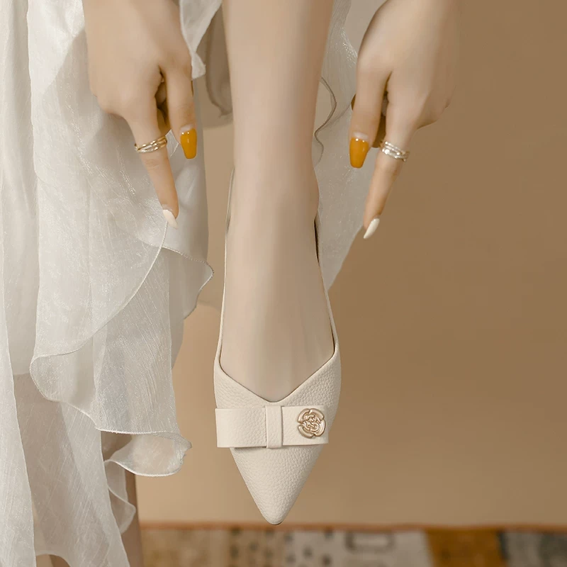 绝美法式小香风气质单鞋女浅口软底鞋子女士配裙子尖头平底瓢鞋夏