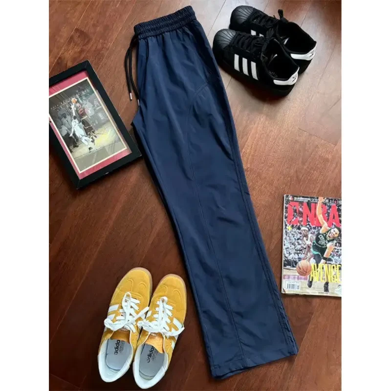 藏蓝色2025冲锋裤男款春秋薄款美式斜切休闲裤透气速干弯刀工装裤