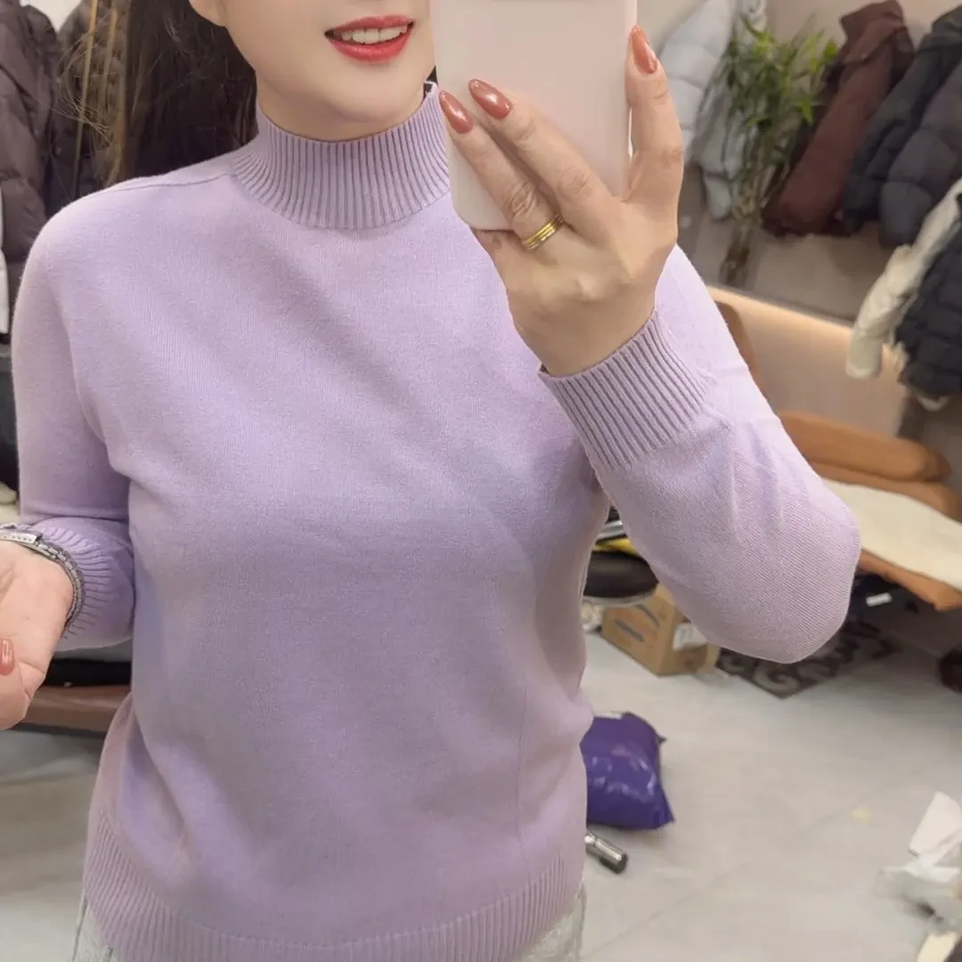 纯色衫女厚款基础打底针织长袖宽松显瘦休闲百搭上衣秋冬