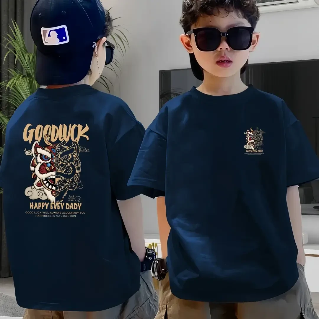 迪斯兔童装100%纯棉儿童T恤中大童8-15岁男孩短袖半袖洋气上衣男T