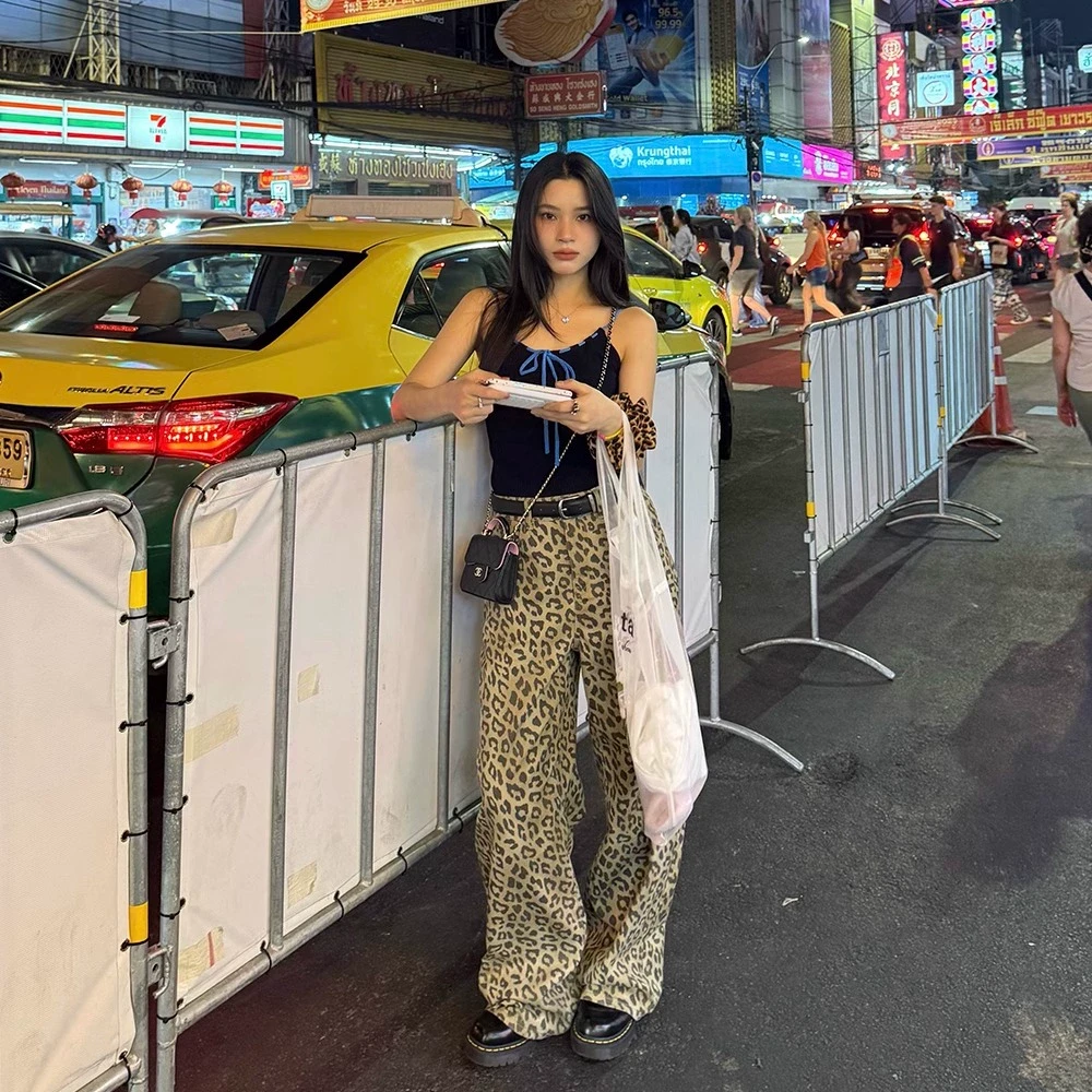 新款折扣现货ONEXH·IN choose u2025春jennie豹纹裤显瘦牛仔裤