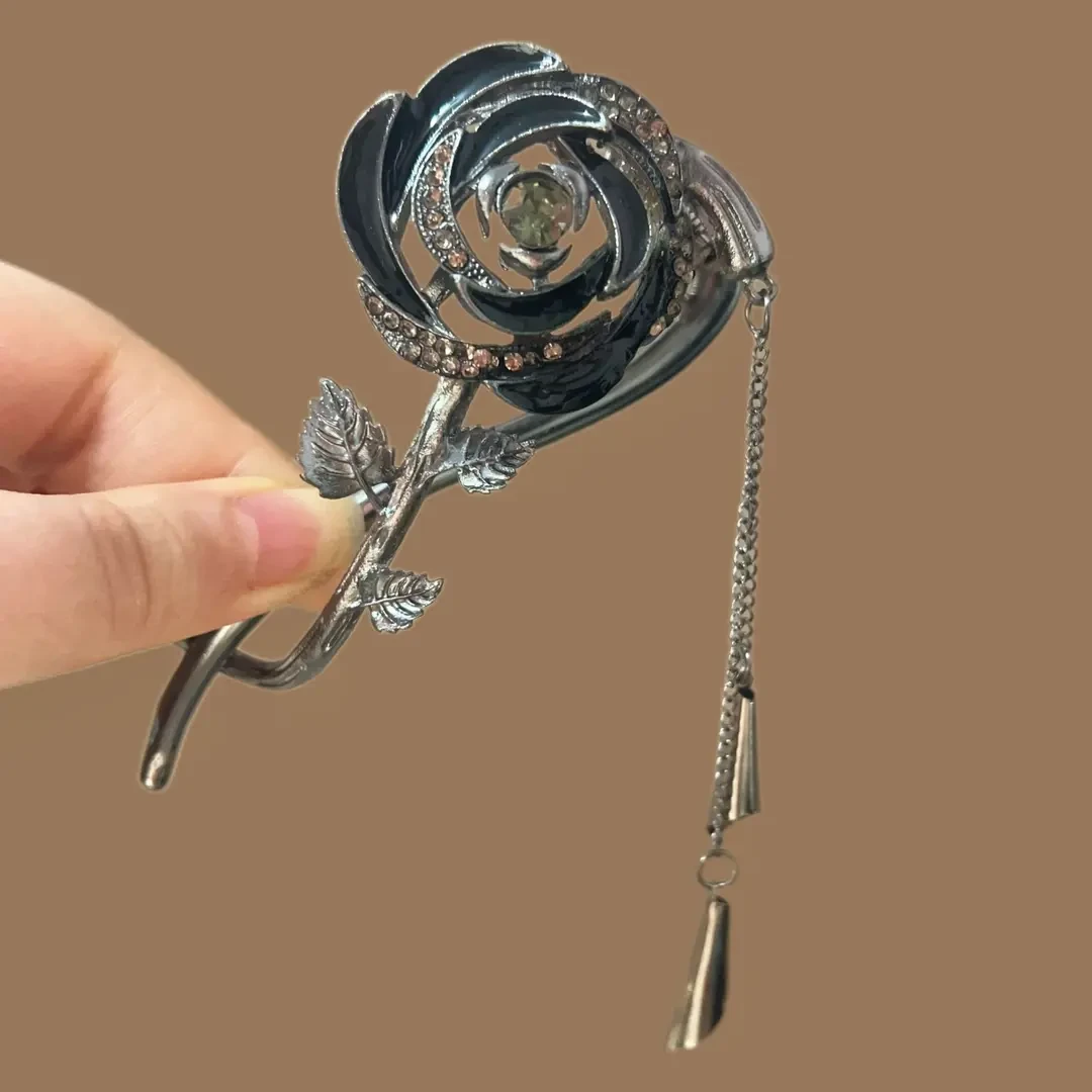 玫瑰花发夹复古气质文艺高级感百搭后脑勺抓夹合金材质电镀工艺女