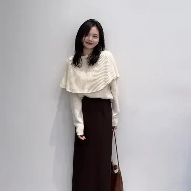 韩系温柔风假两件披肩针织衫上衣秋季新款半身裙网红洋气炸街女装