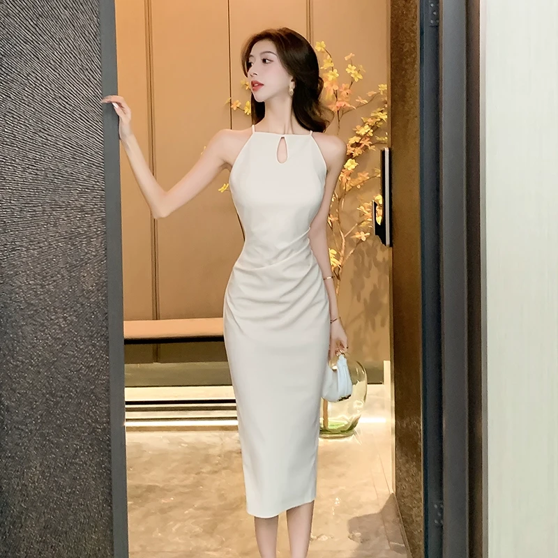 高级感气质水滴领镂空无袖收腰连衣裙新中式修身显瘦长裙夏季女装