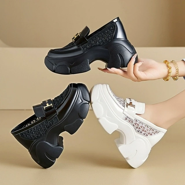 乐福鞋增高女夏新女鞋网纱2025透气玛小丽珍底厚皮鞋内镂空款子