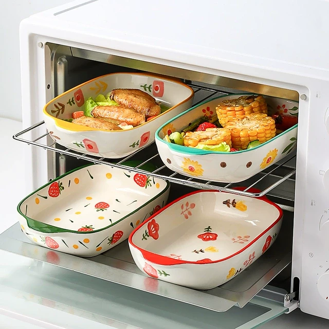 双耳陶瓷烤盘芝士焗饭盘子菜盘家用长方形烤碗微波炉烤箱专用器皿