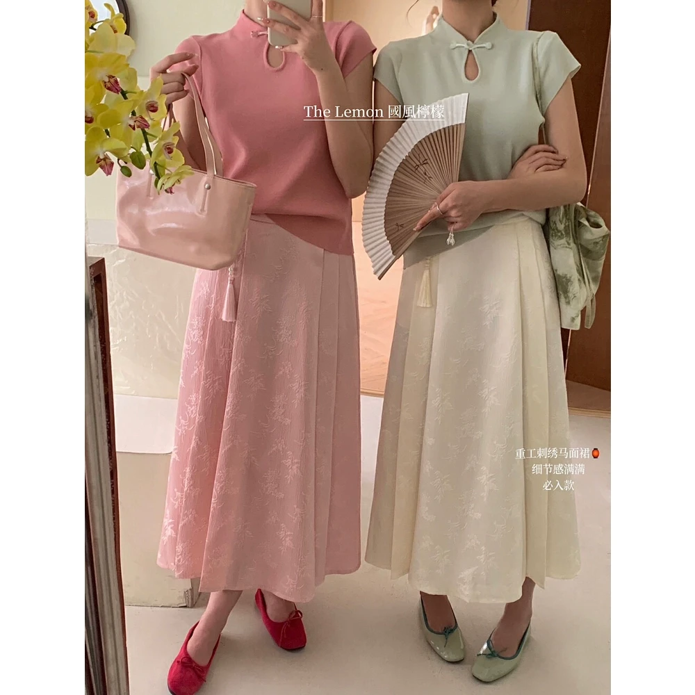 6173重工刺绣马面裙女新中式国风提花裙子小个子高级感气质半身裙