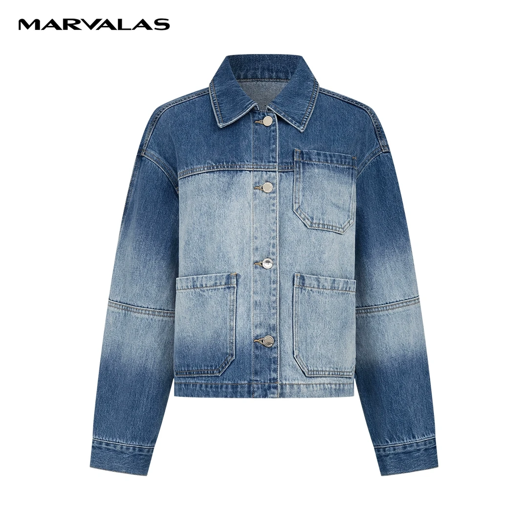 曼德诗长袖牛仔外套2024春装新款时尚百搭渐变上衣女M420309289