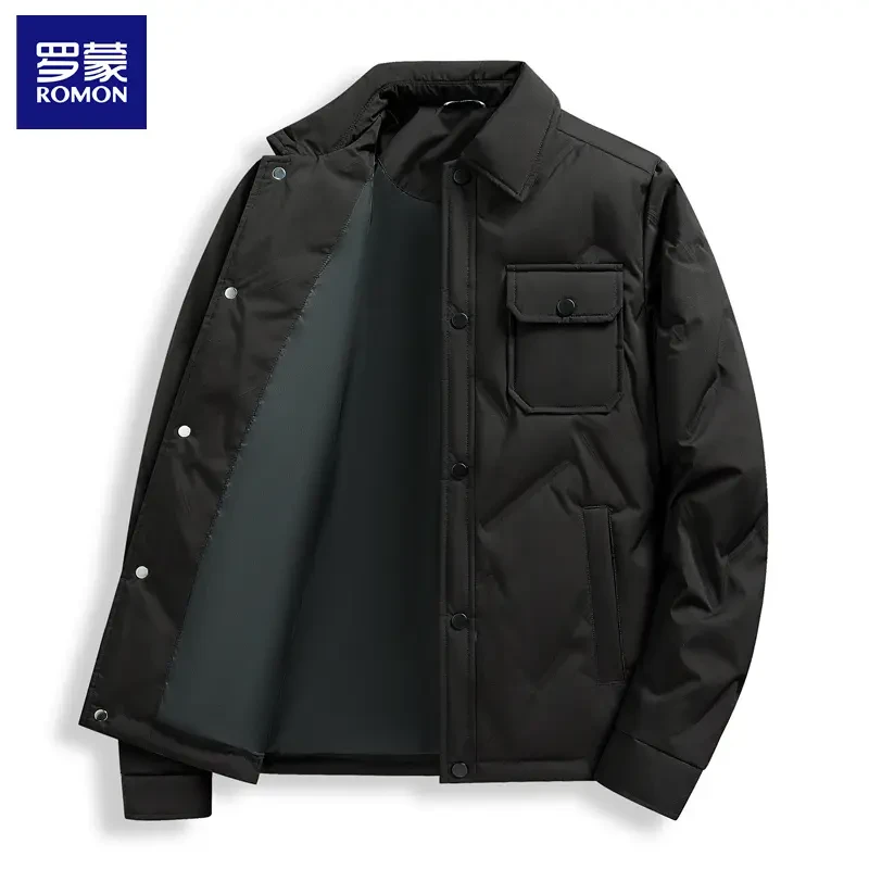 Romon/罗蒙男士翻领羽绒服时尚潮流宽松休闲百搭羽绒服上衣外套男
