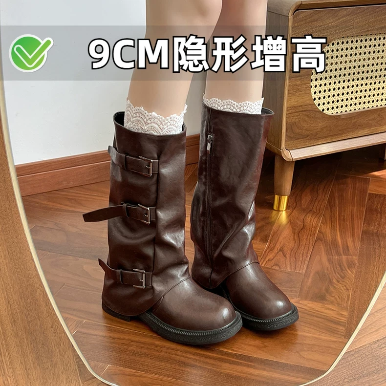 小个子内增高中筒靴2025新款秋冬季西部牛仔靴小码女鞋3334骑士靴