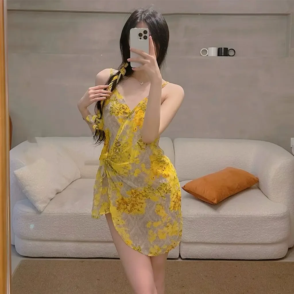 网红主播性感睡裙睡衣透气显瘦气质少女收腰包臀蕾丝纯欲风镂空