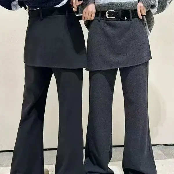 加绒韩版加腰带显瘦屁帘微喇阔腿裤