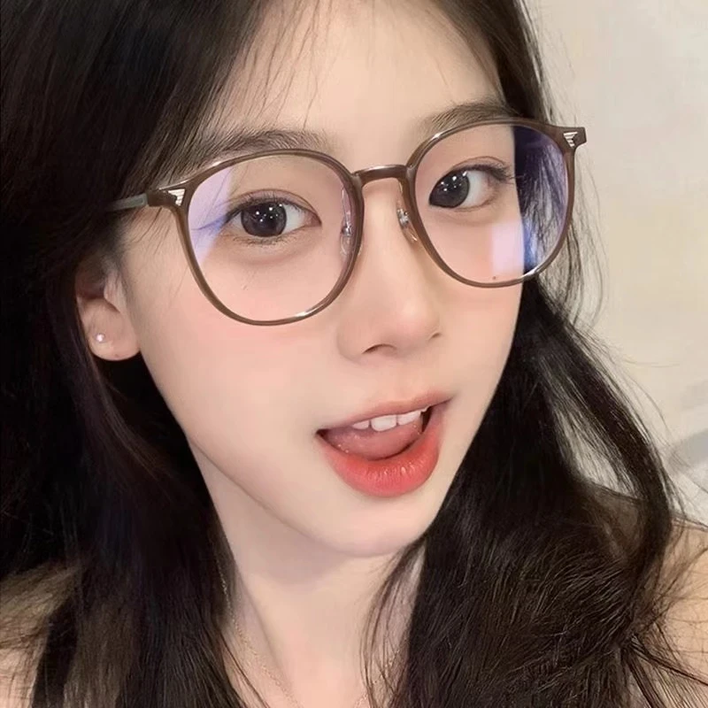 景芷素颜装饰眼镜冷茶色圆形小细框TR90超轻眼镜框女可配度数近视
