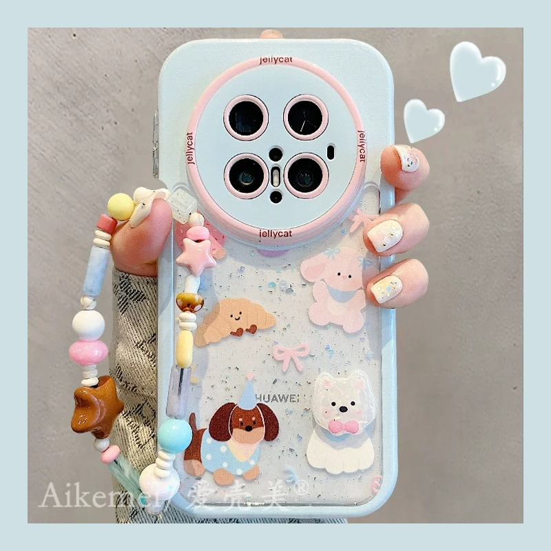 适用华为mate70pro+手机壳Mate60pro可爱牛角包mate50pro立体小狗