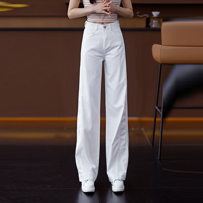 白色阔腿牛仔裤女夏季2025新款高腰宽松百搭休闲长裤显瘦直筒裤子
