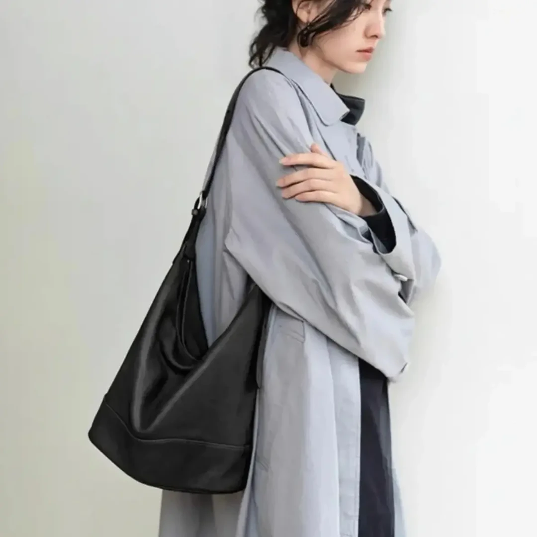 【宋佳同款】裘真塌塌包植鞣牛皮双耳水桶包女大容量通勤包3081