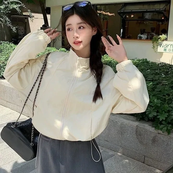 LUOSHI/2025夏季新款宽松抽绳短款休闲防晒开衫外套